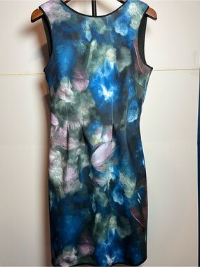 WHBM Abstract Floral Sheath Dress Size 6 Sleeveless V Back Zip Cocktail
